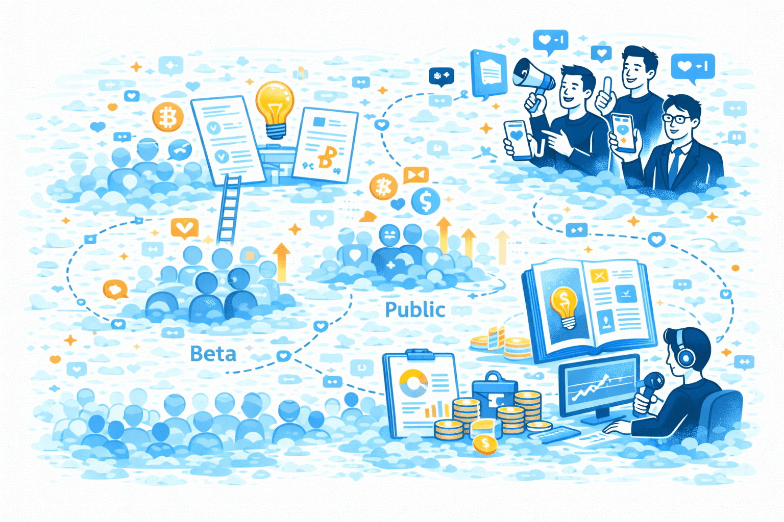 Picture represents a pre-launch strategy for the project, including community, content, and KOLs 