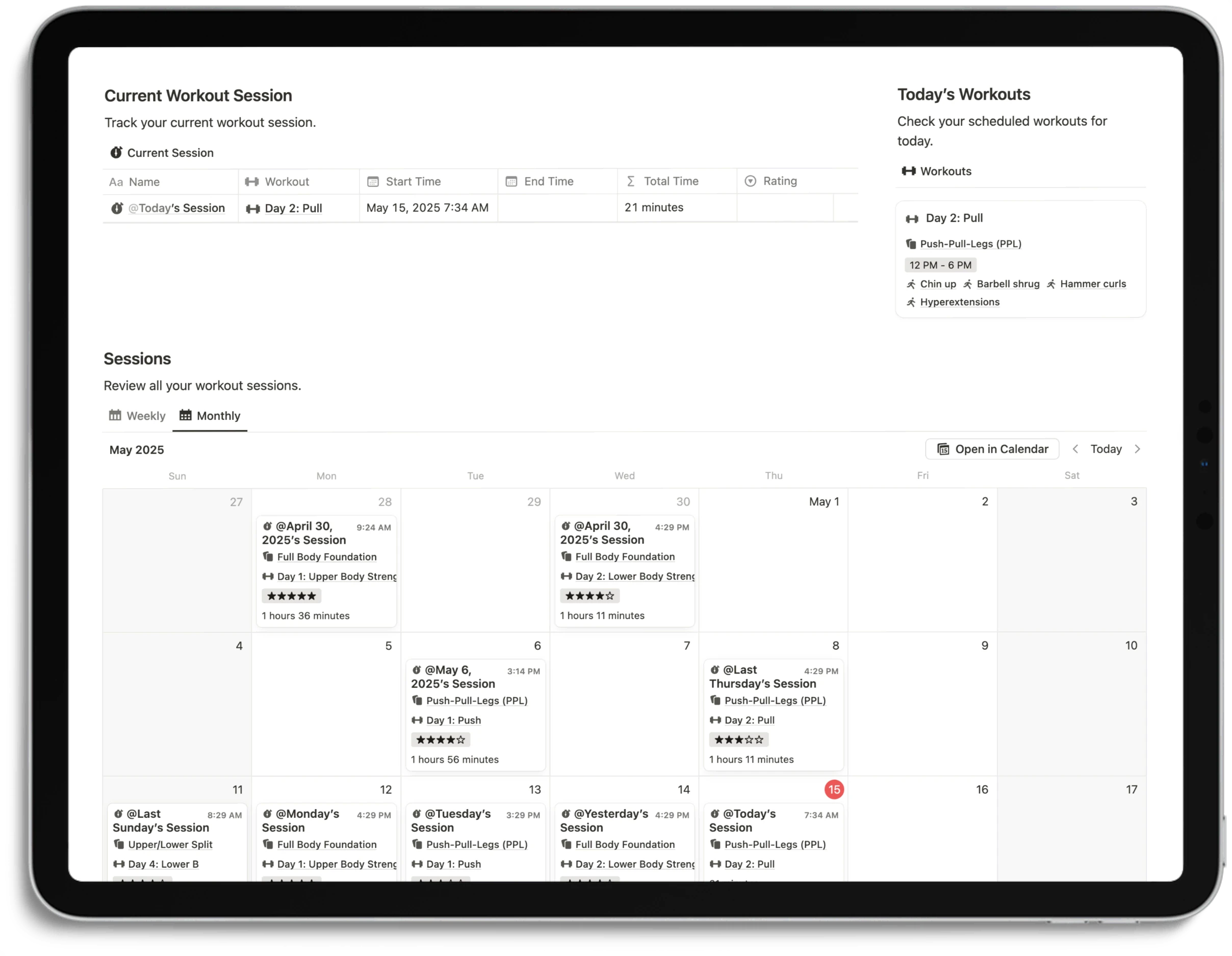Notion Workout Tracker - Feature Workout