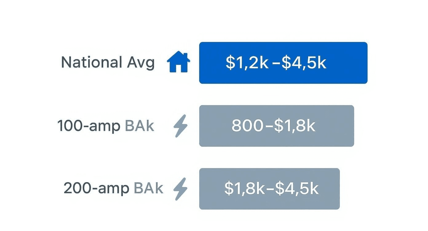an infographic showing the cost for different electrical panel sizes