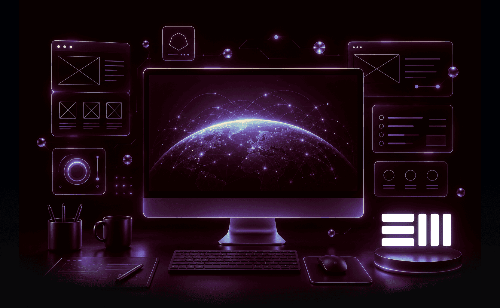 Digital illustration of planet Earth with global network connections and international communication technology.