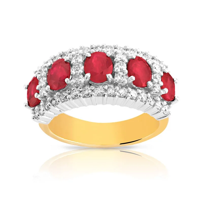 Bague en deux ors 750 sertie de diamants et rubis