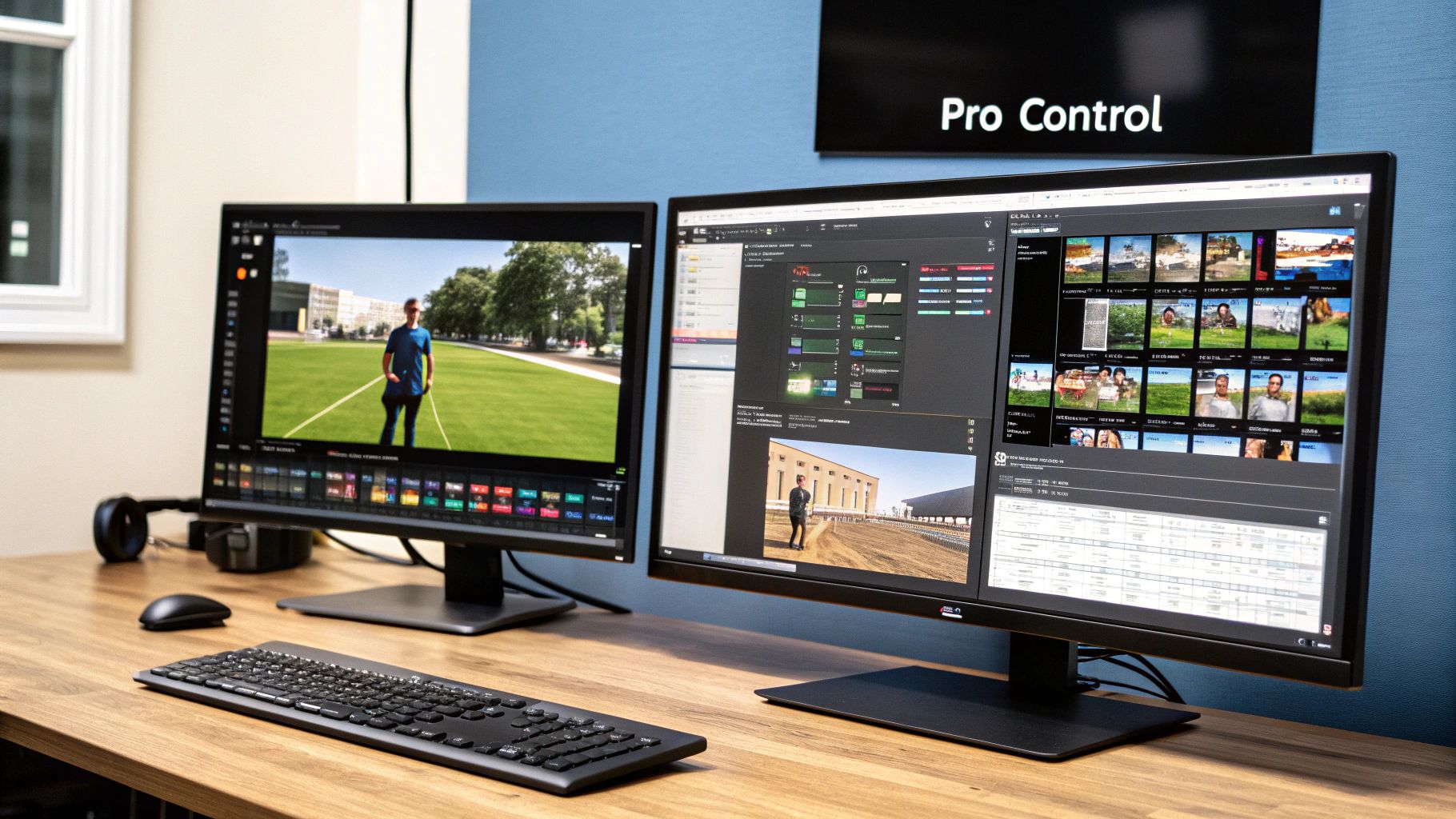 A split-screen image showing the complex interface of OBS Studio on one side and the polished timeline editor of Camtasia on the other.