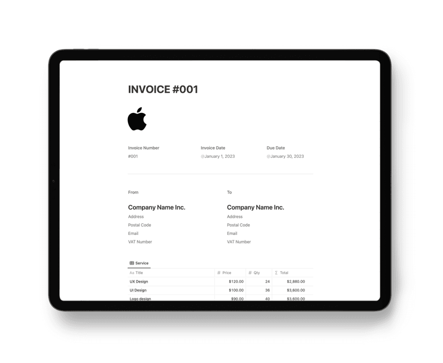 Notion Invoice Template for Free