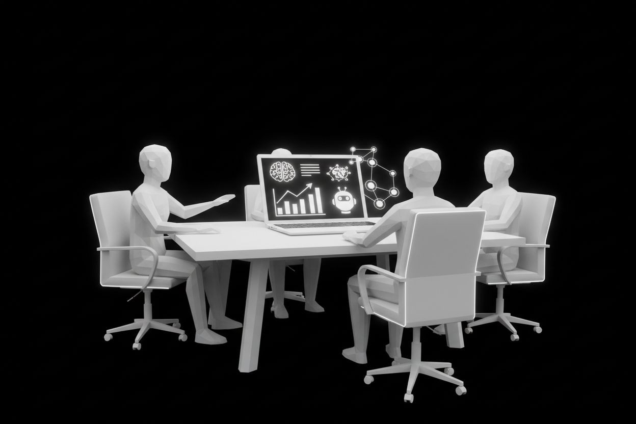 Team reviewing AI marketing reports