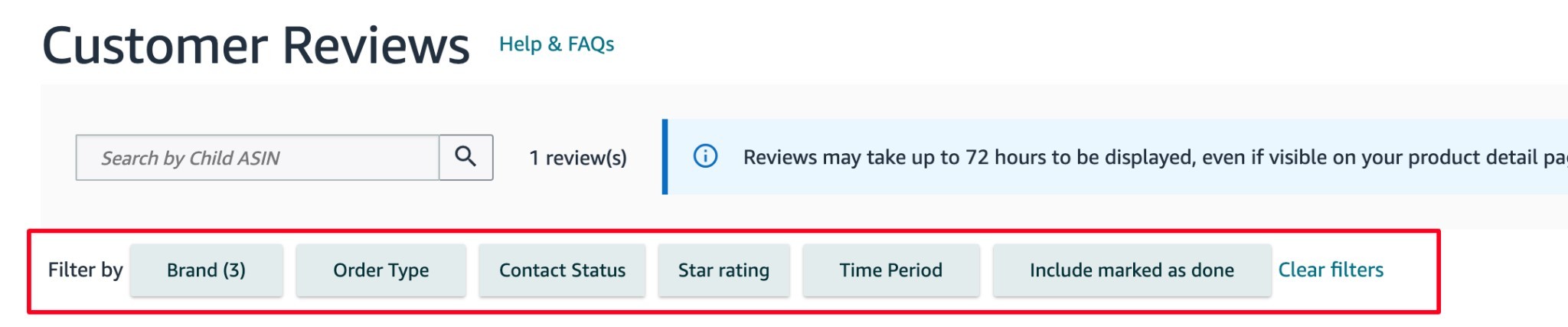 Using filters in Amazon Seller Central to locate critical customer reviews