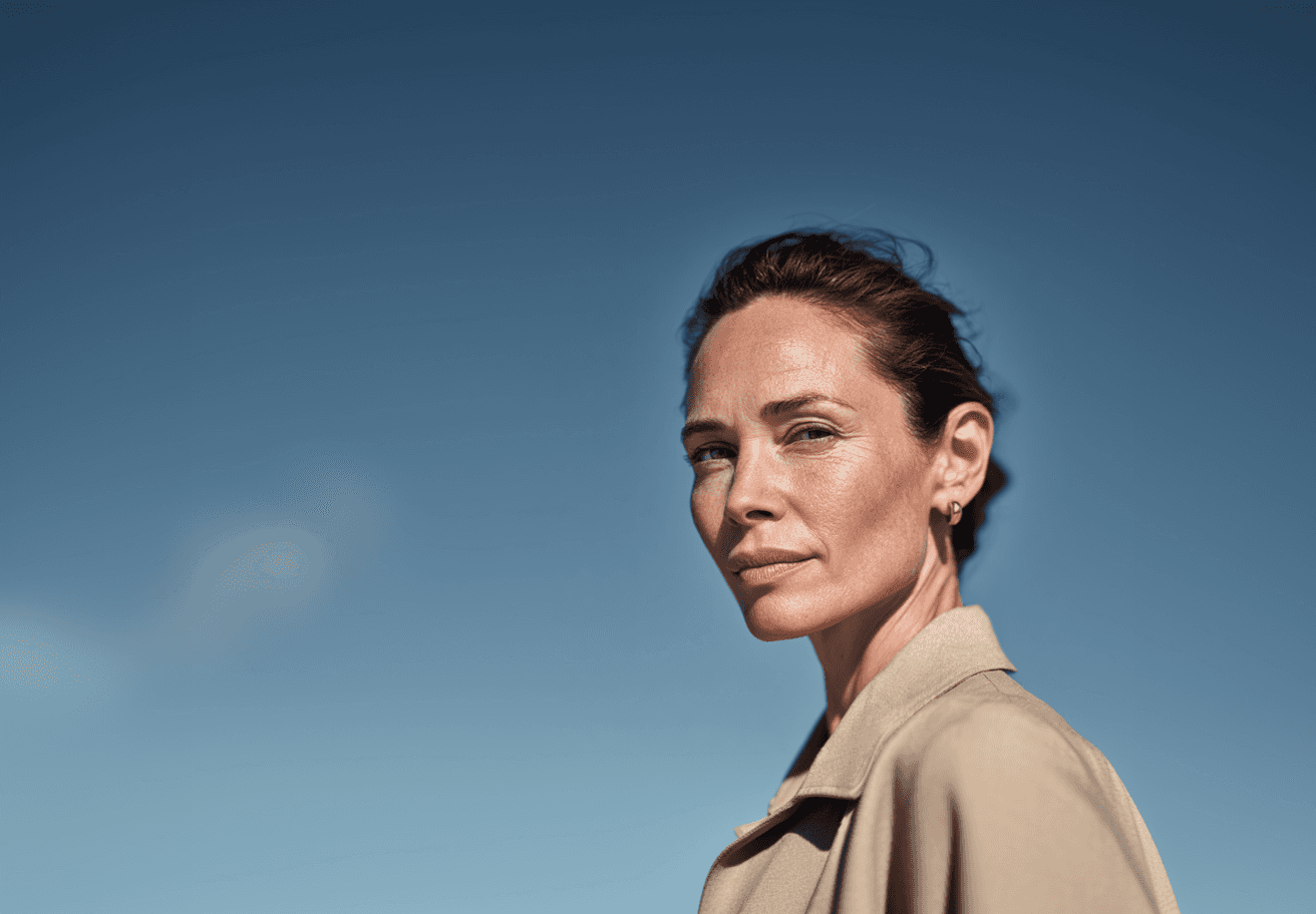 a woman sitting at a table looking at her cell phone