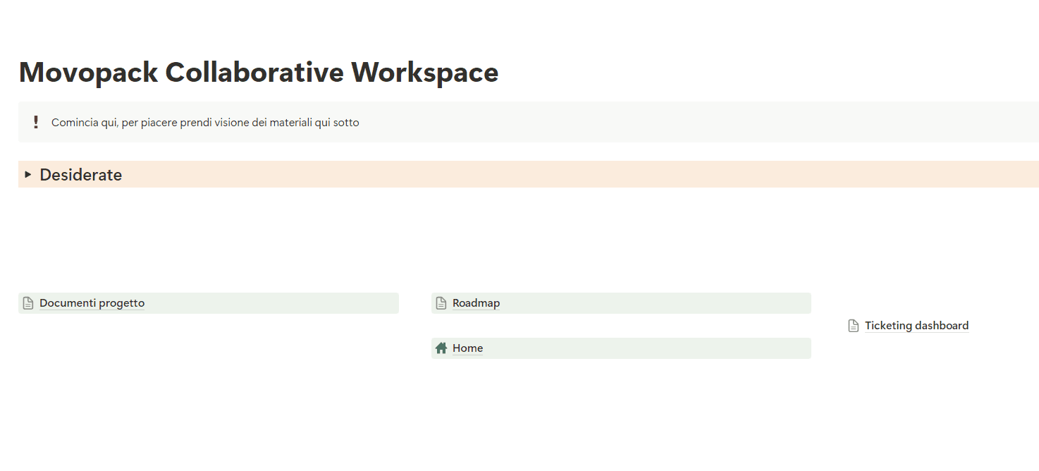 Pagina del collaborative workspace di Movopack