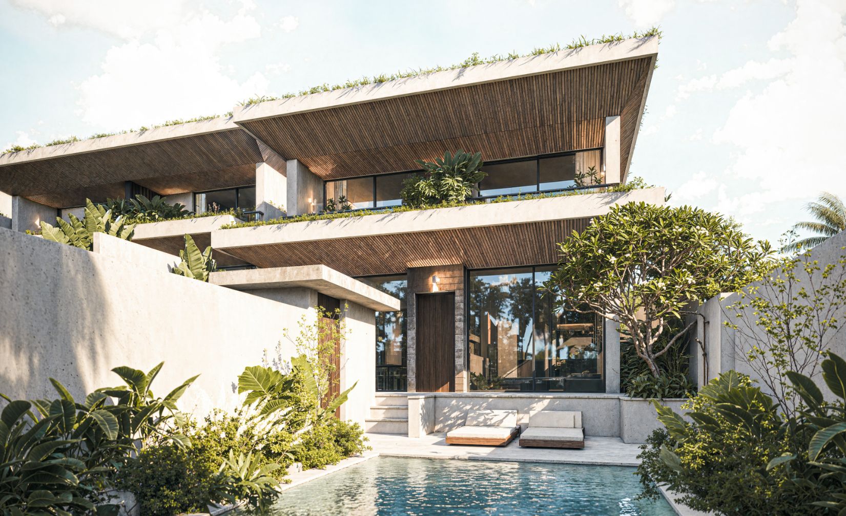 High-angle shot of Uluwatu residential area showcasing lush greenery and prime real estate opportunities.