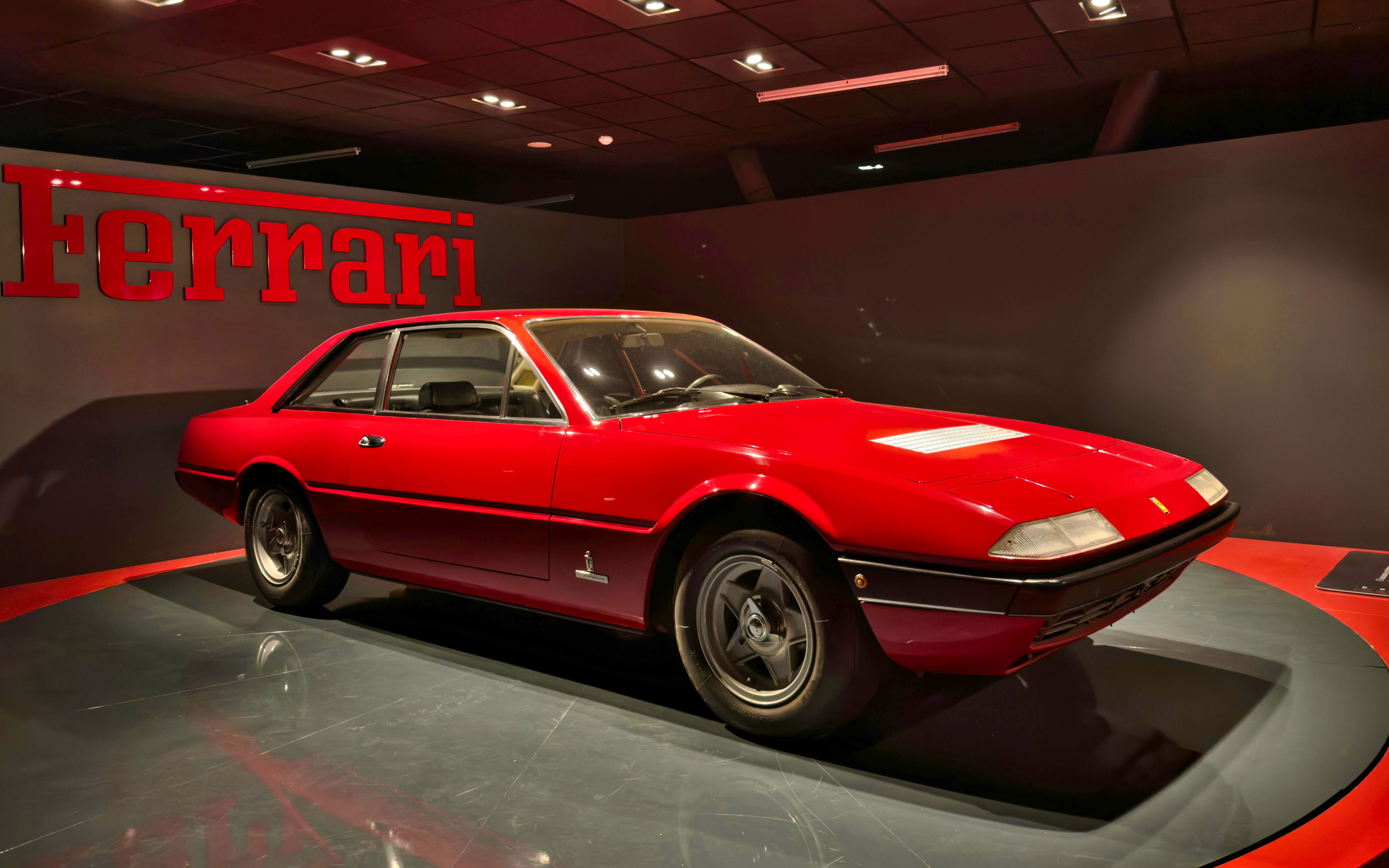 Red Ferrari on display at National Automobile Museum, Turin, Italy.
