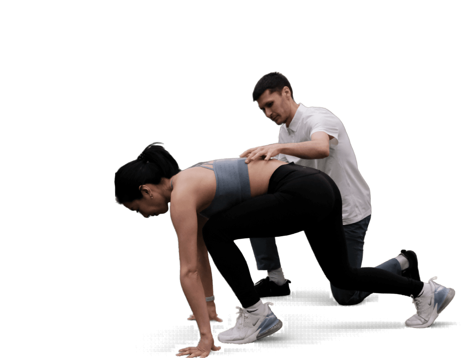 Physiotherapist showing a patient how to start running