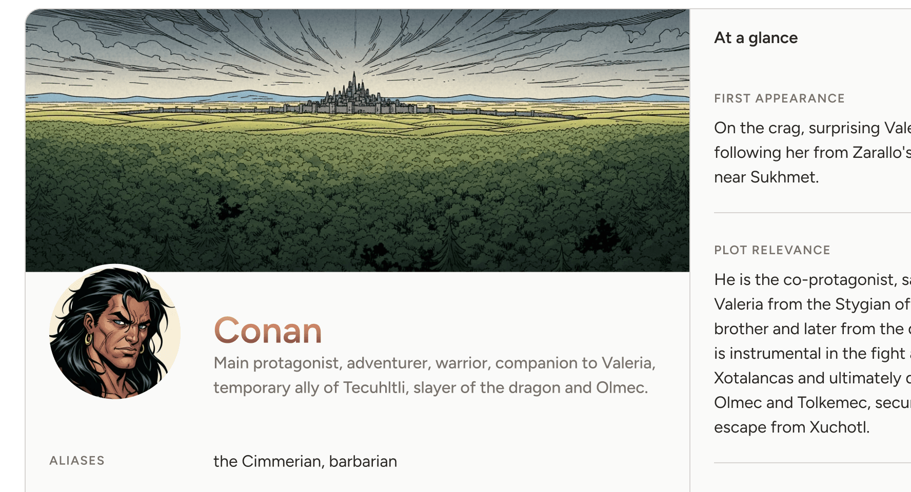 Screenshot of an automatically created page for tracking characters