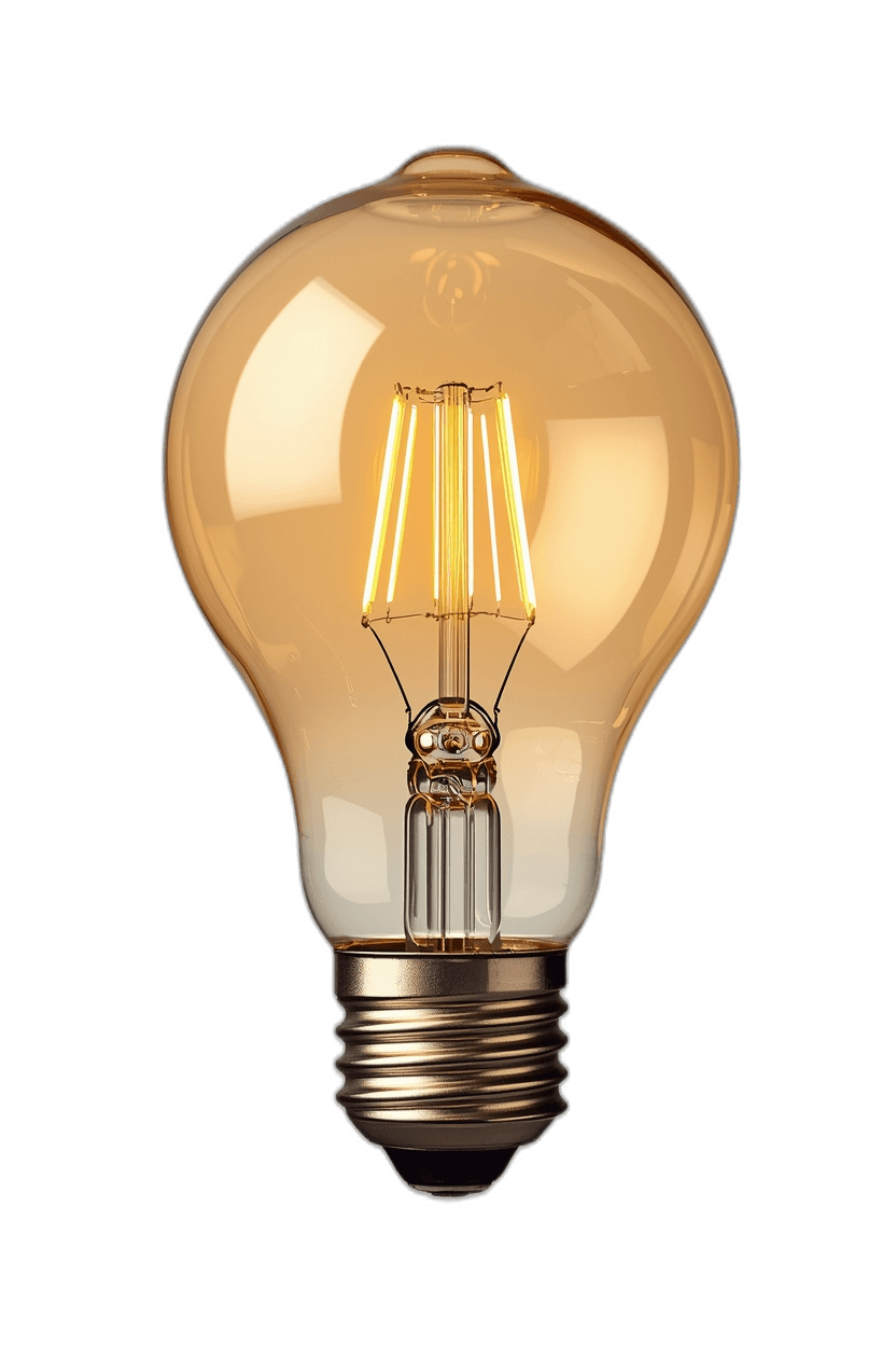 Glowing vintage Edison filament LED light bulb isolated on black background