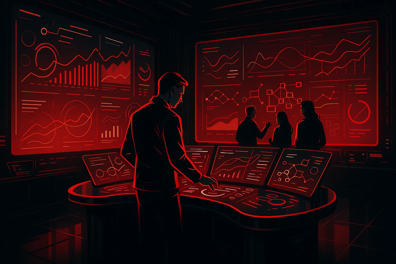 Tech hub with a professional using data; RockN' Socials Digital Marketing Agency.