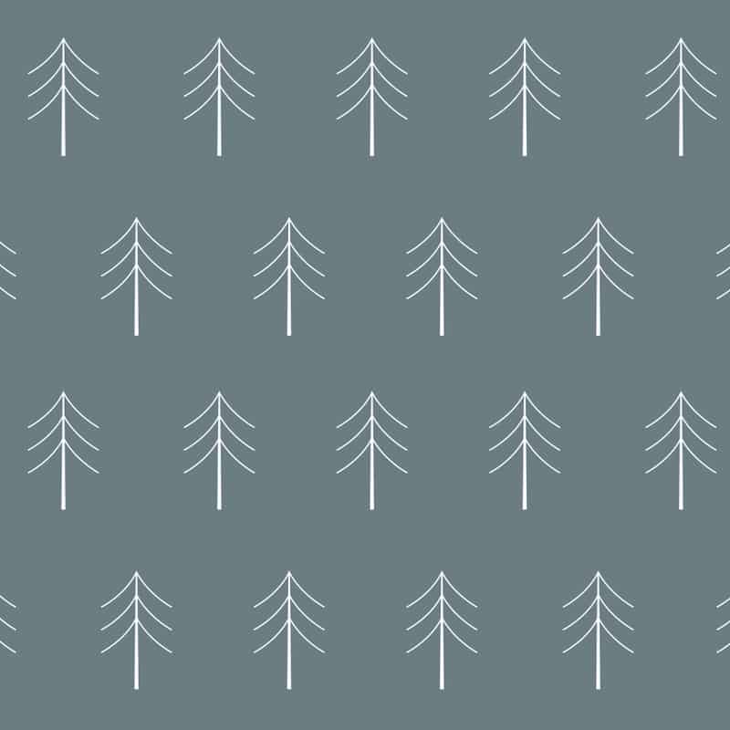 Forty Ninth Living repeating tree pattern on a muted teal background