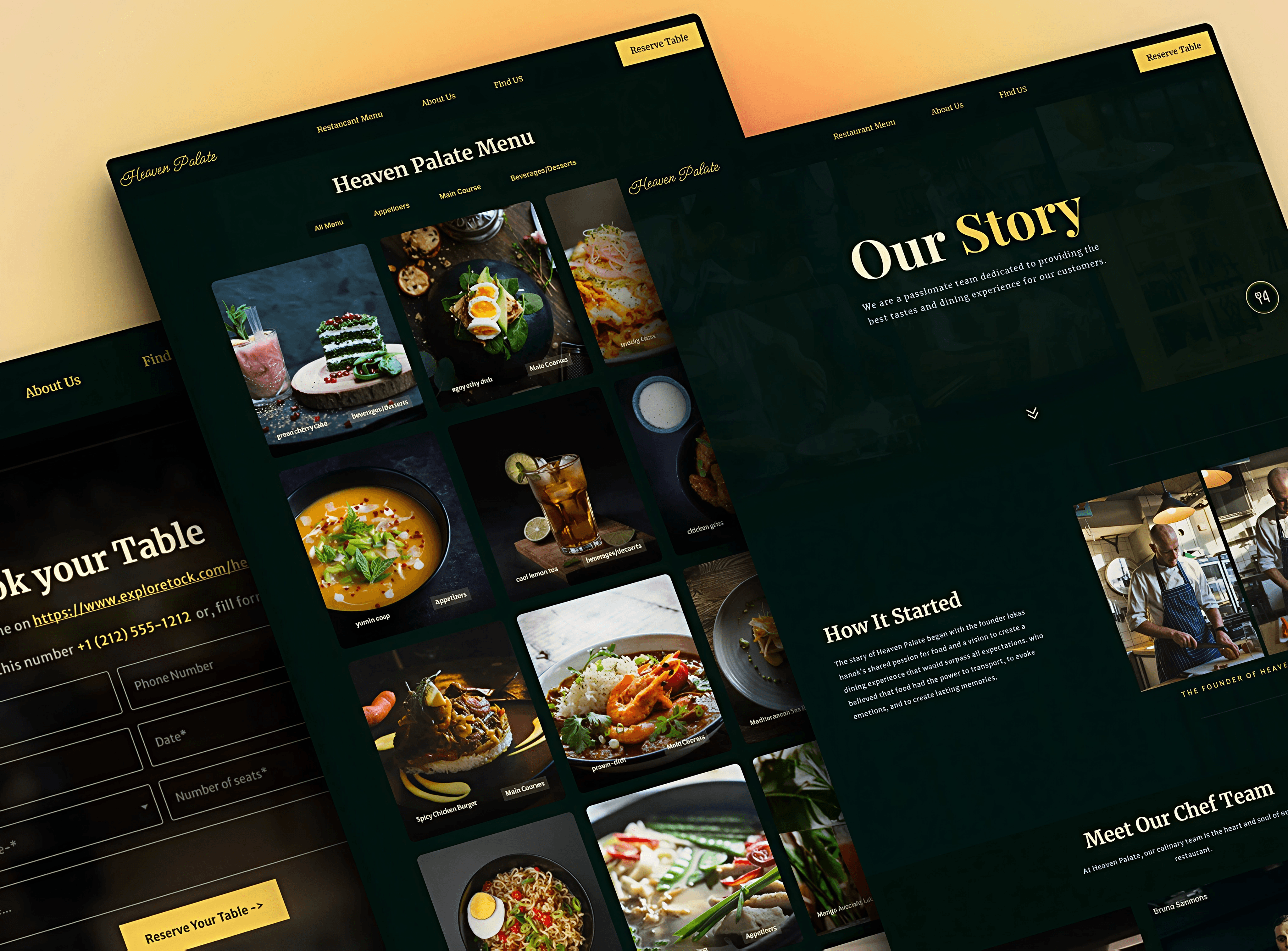 Homepage con hero visivo, tipografia serif e call-to-action per prenotazioni.