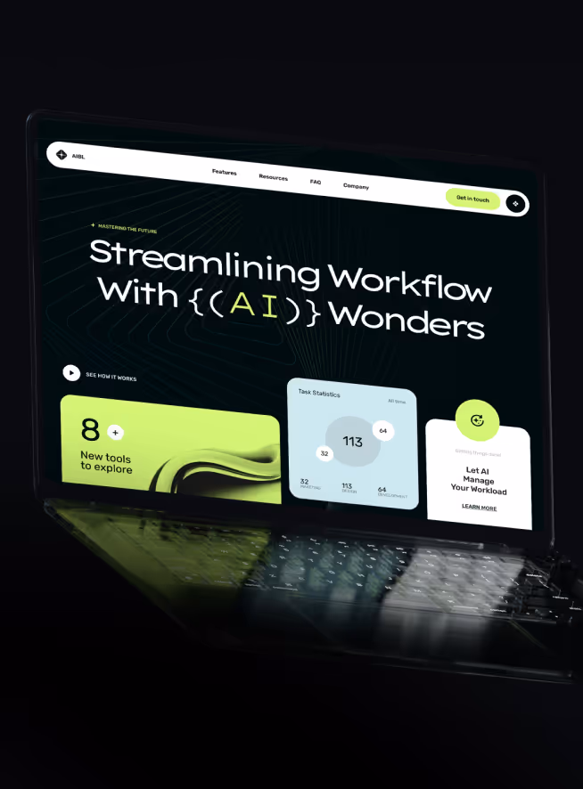 Laptop screen displaying a website homepage with text