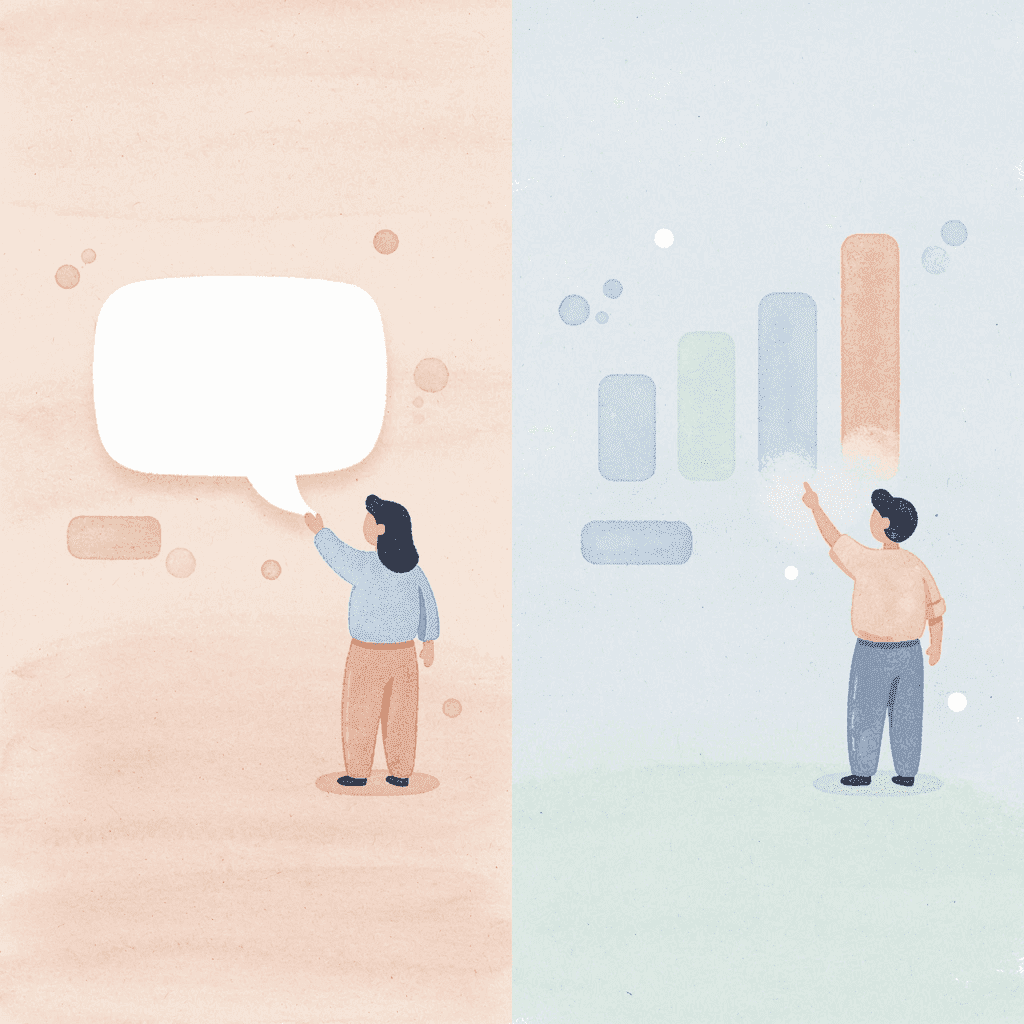 Split scene showing contrast between slow manual report reading and fast AI analysis