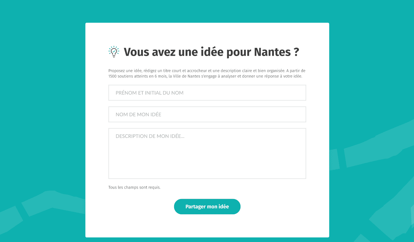 Une section sur un site web permettant au visiteur de soumettre ses idées, réalisée dans le cadre d'un projet d'ux/ui à nantes pour le compte de la Samoa