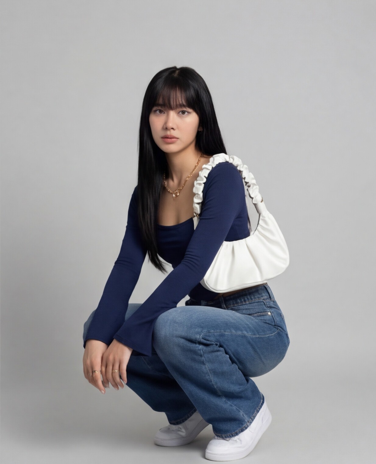 Navy Crop Top with Blue Wide Leg Jeans