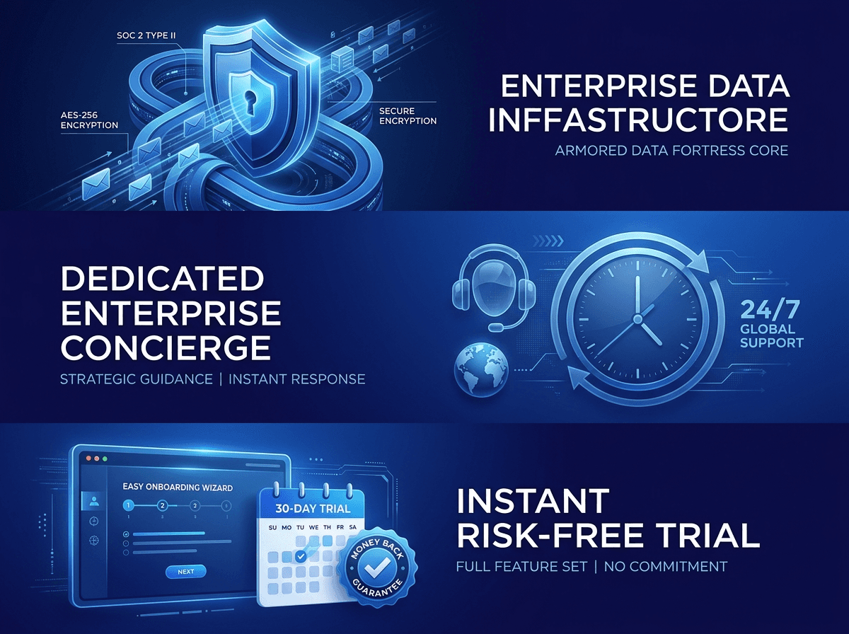 Enterprise security, white-glove multi-channel support, and risk-free 7-day trial with no credit card required for automated AI calls | VoiceAIWrapper.