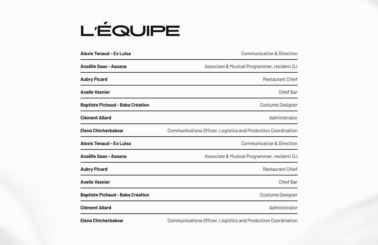 Visuel du site présentant la liste des employés de Macadam