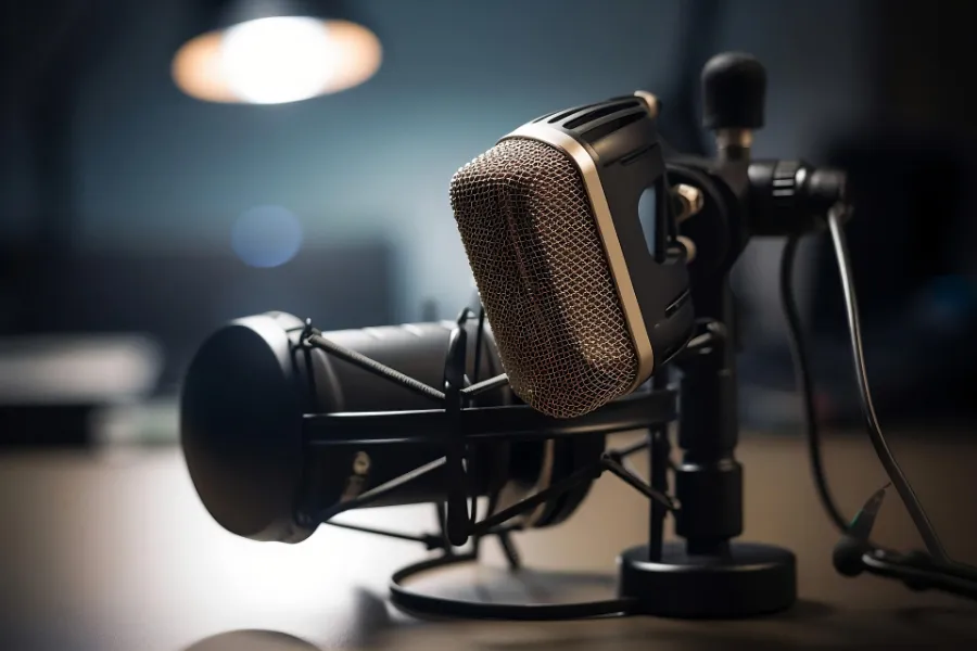 Podcast Mikrofone auf einem Tisch