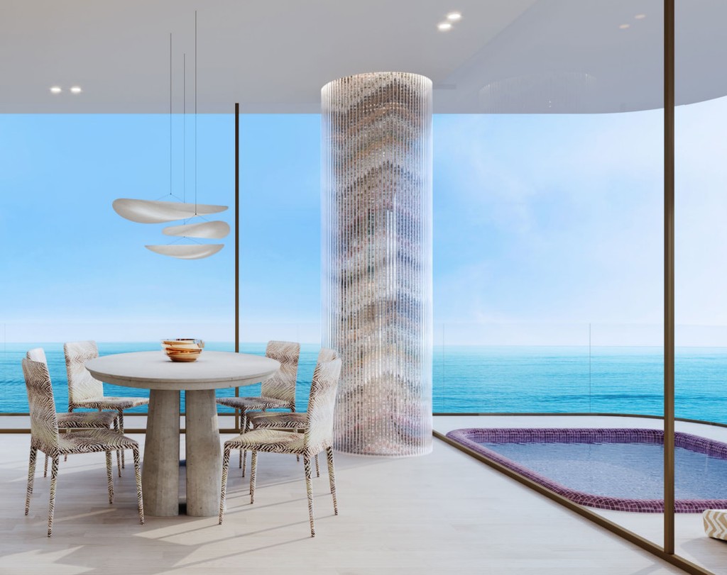 Modern living room design with a large window and wooden flooring, featuring the Trio Isle by Durar furnishings.