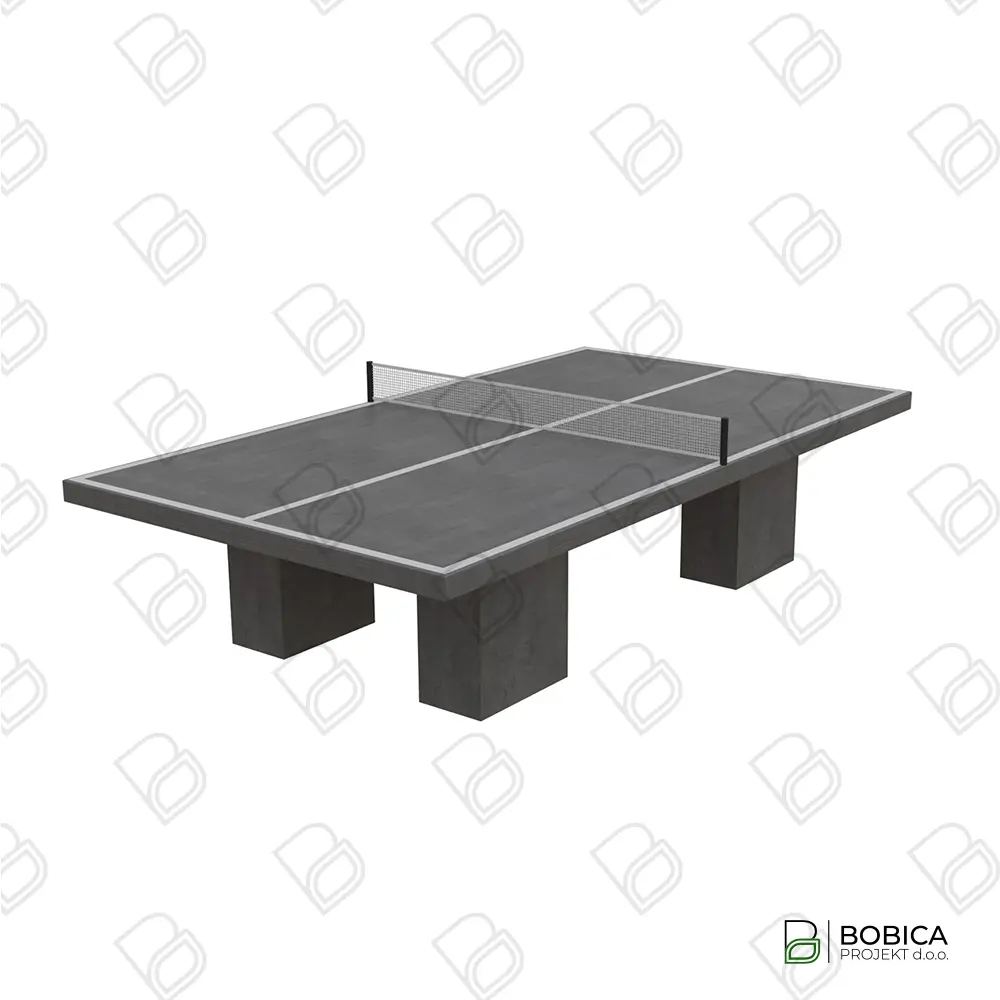 Robusni vanjski stol za stolni tenis od polimernog betona s fiksnom metalnom mrežicom – Bobica Projekt