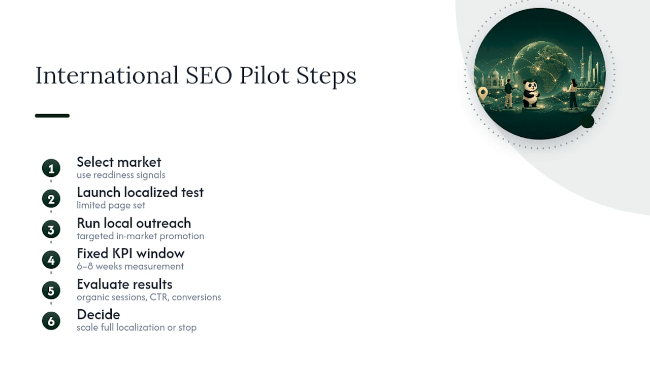 Six to eight week international SEO pilot timeline