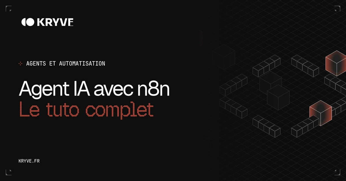 Agent IA avec n8n, le tuto complet : couverture Kryve graphite et corail, catégorie Agents et automatisation