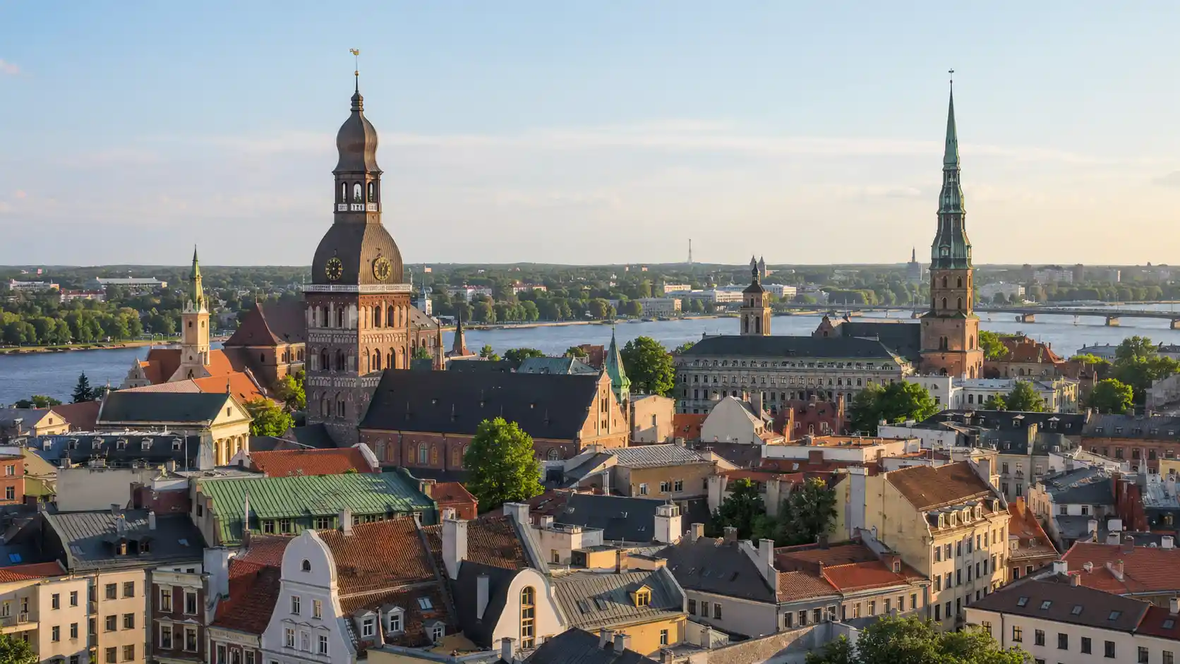 Riga city view in Latvia with historic architecture and riverside scenery, a popular destination for student accommodation and international students