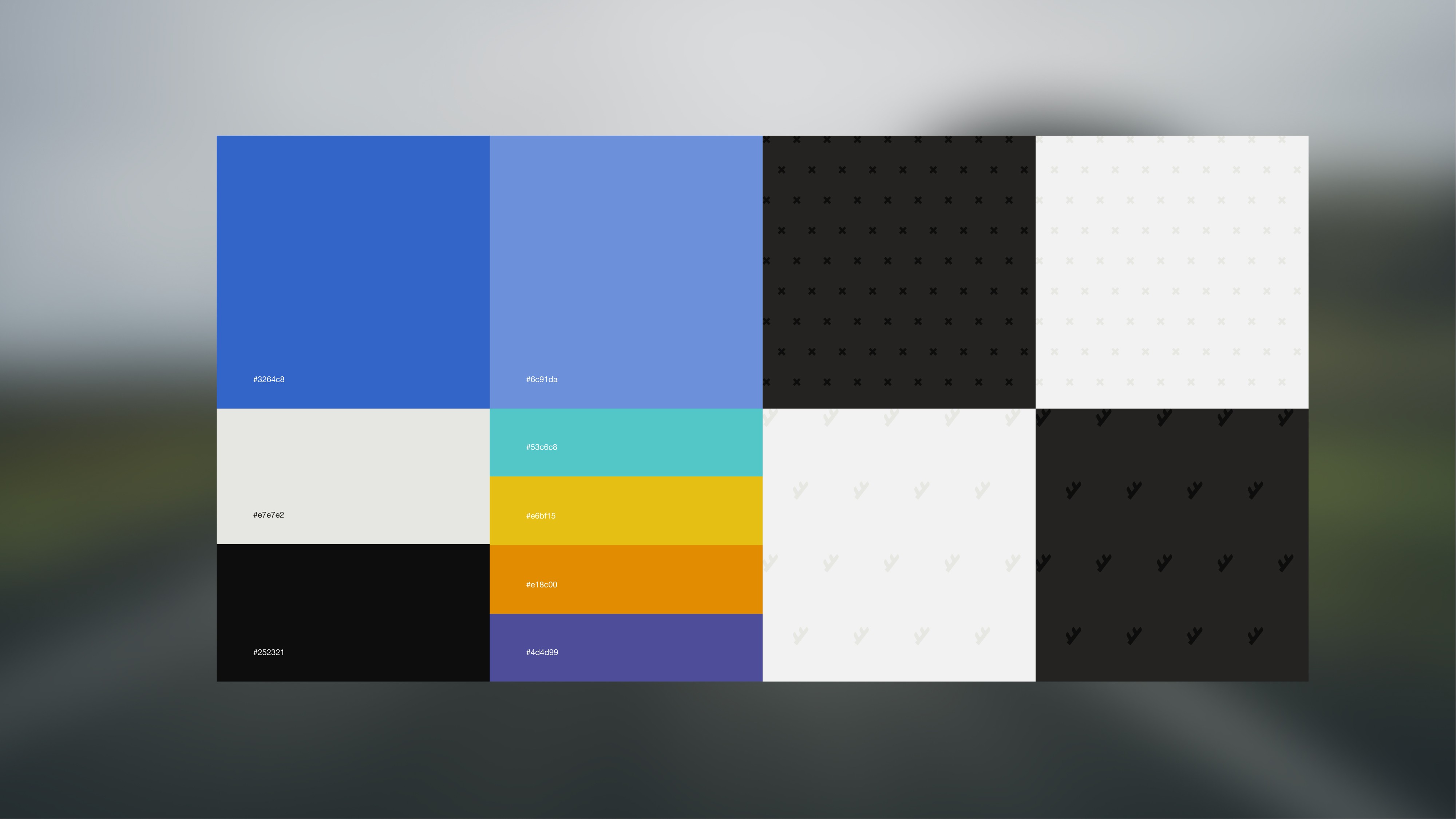 Supporting palette and pattern options  With accessibility considered, additional colors were added, with pop colors for sparing use. All type placement is a 3:1 contrast ratio minimum.