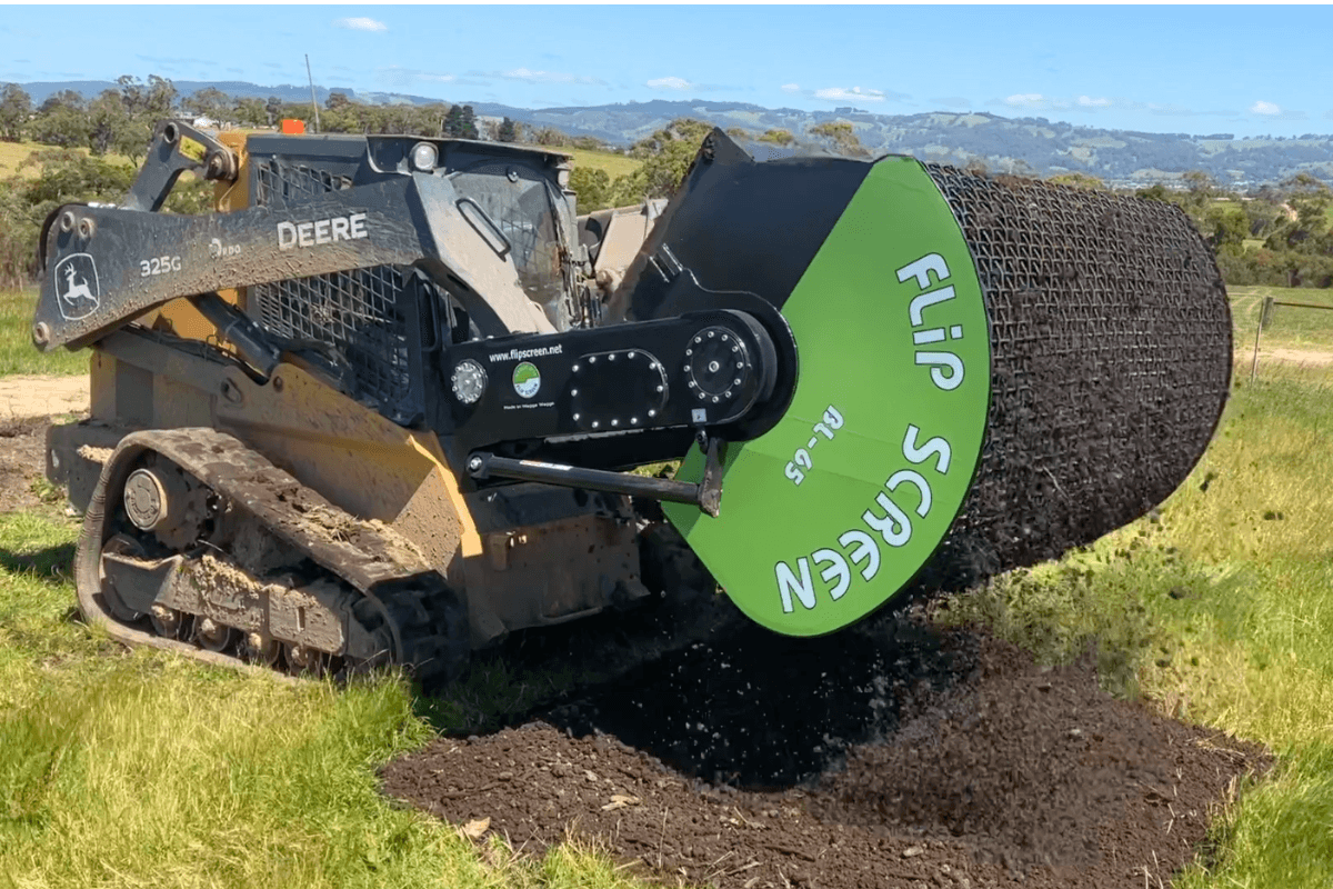 FlipScreen attachment on a John Deere Skid Steer