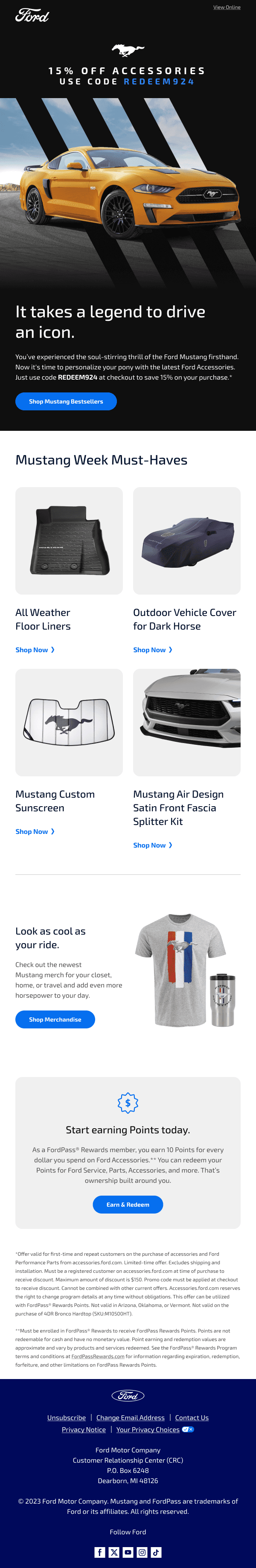 Mustang Week Email for Ford Motors. Made with VML Map Marketing agency.