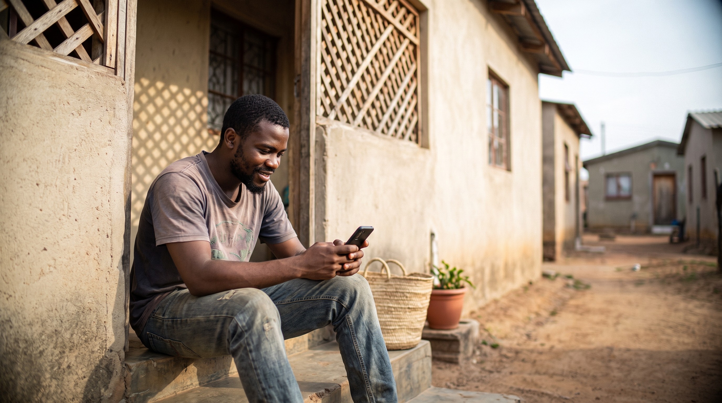 youn African man using a smartphone