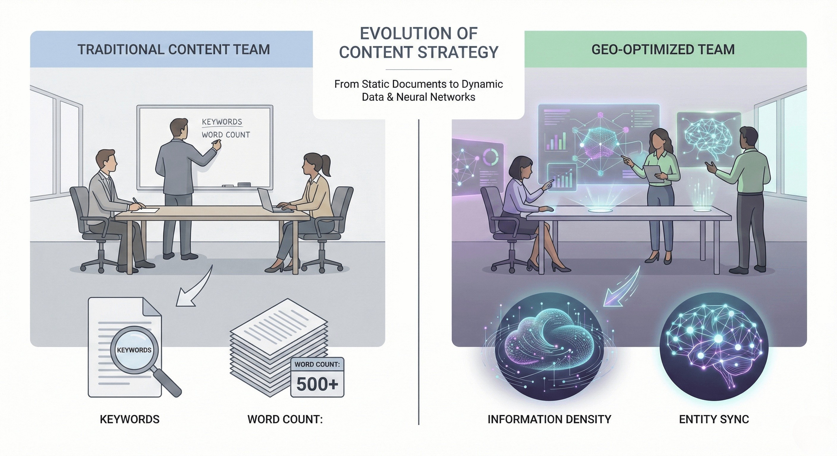 Traditional content vs GEO workflos
