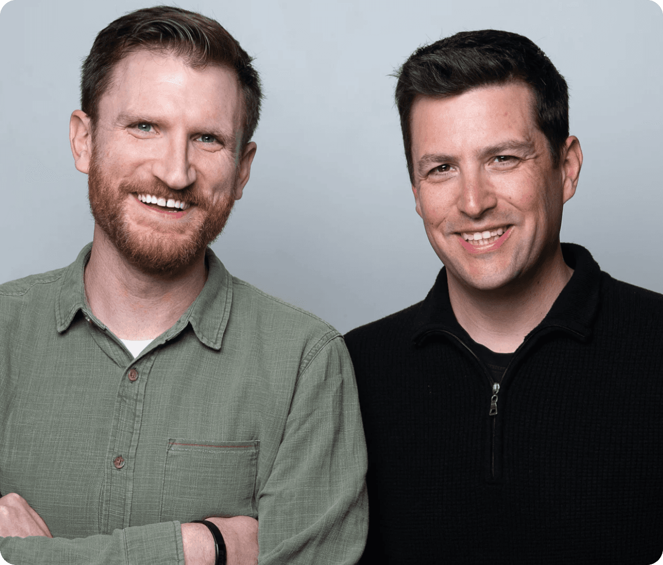 Portrait of Derek and Sam, the founders mentioned in the section