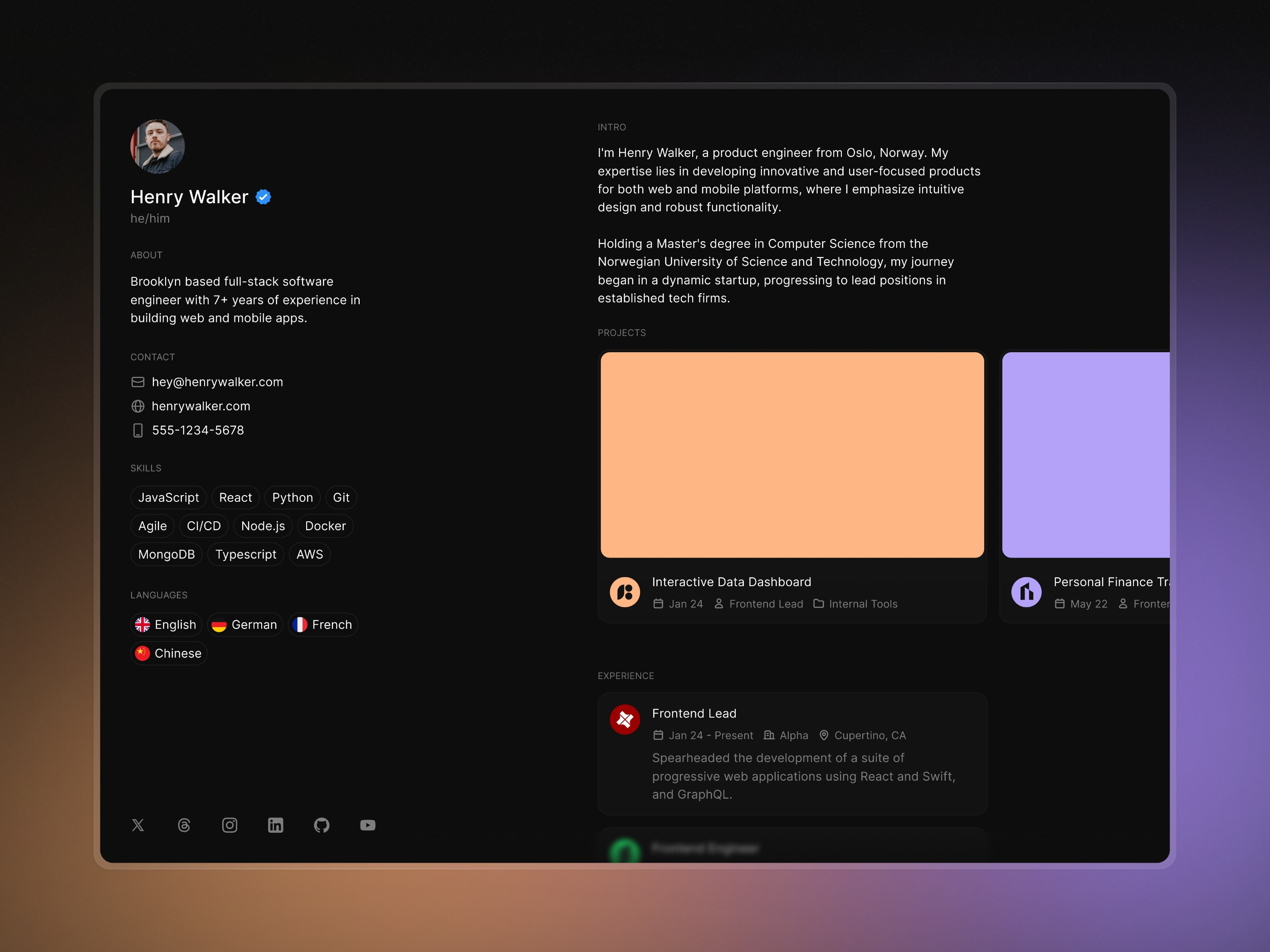 Resumx free Framer resume and CV template screenshot