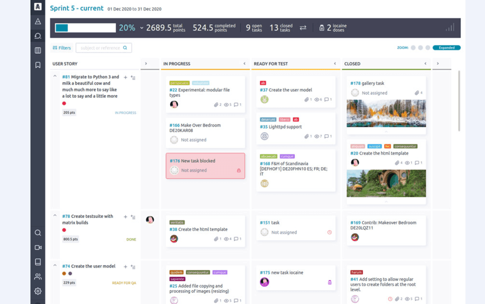project management in Taiga