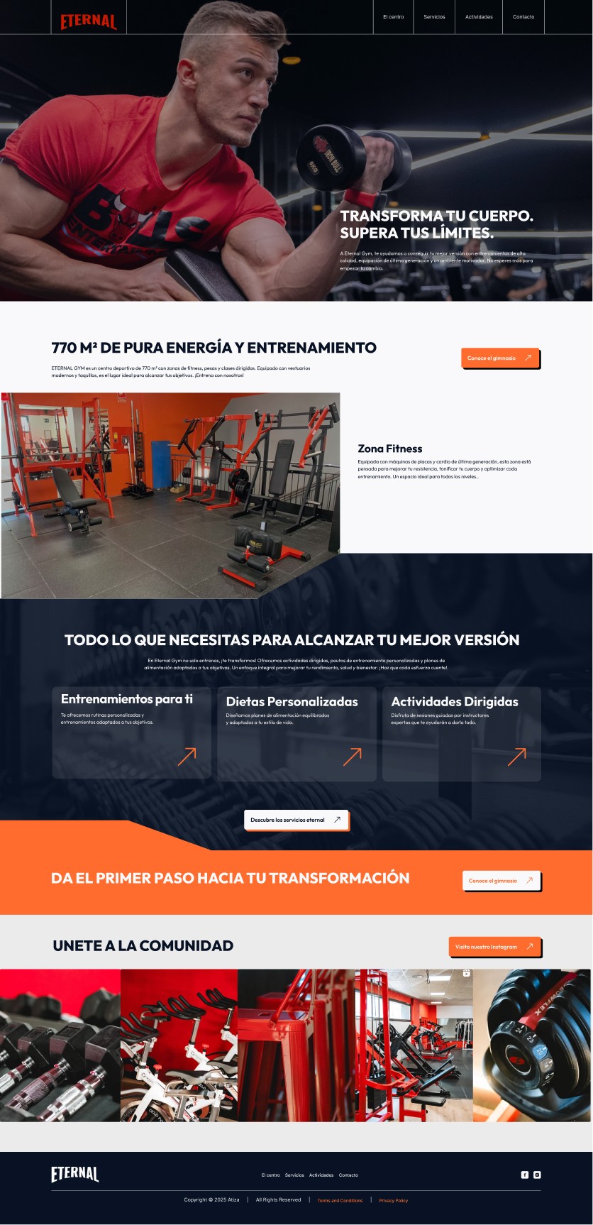 Página de incio de la web de Eternal Gym