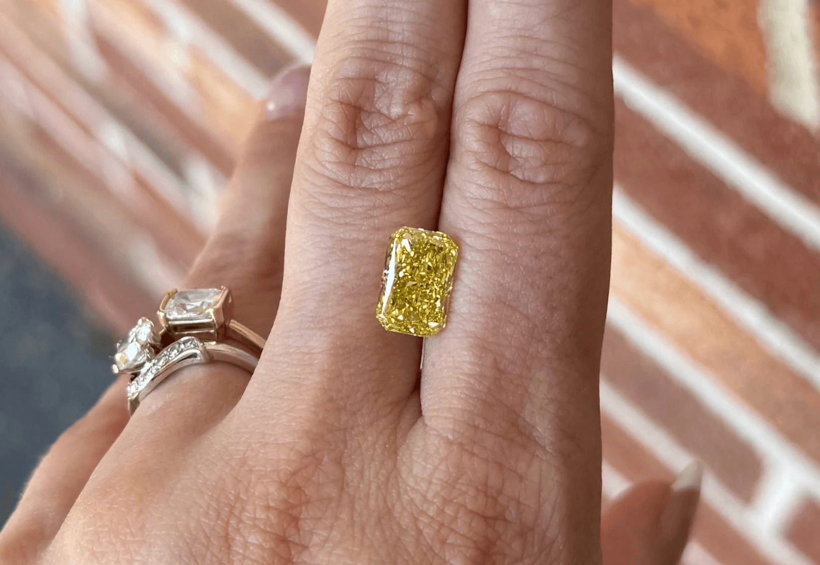 A close-up of a Canary yellow lab-grown diamond