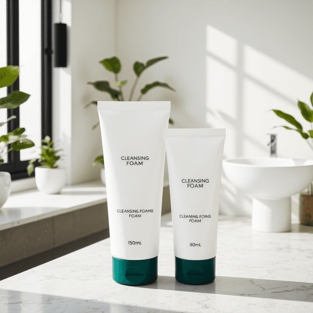 product photography of a tube of cleansing foam