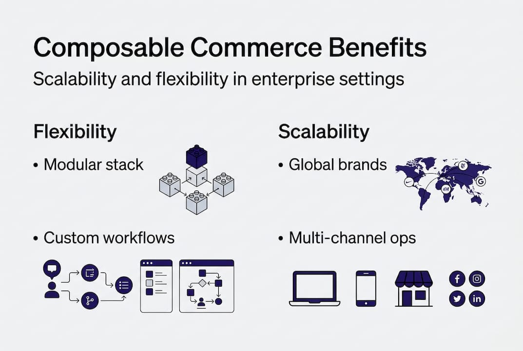 Infographic composable commerce benefits flexibility scalability