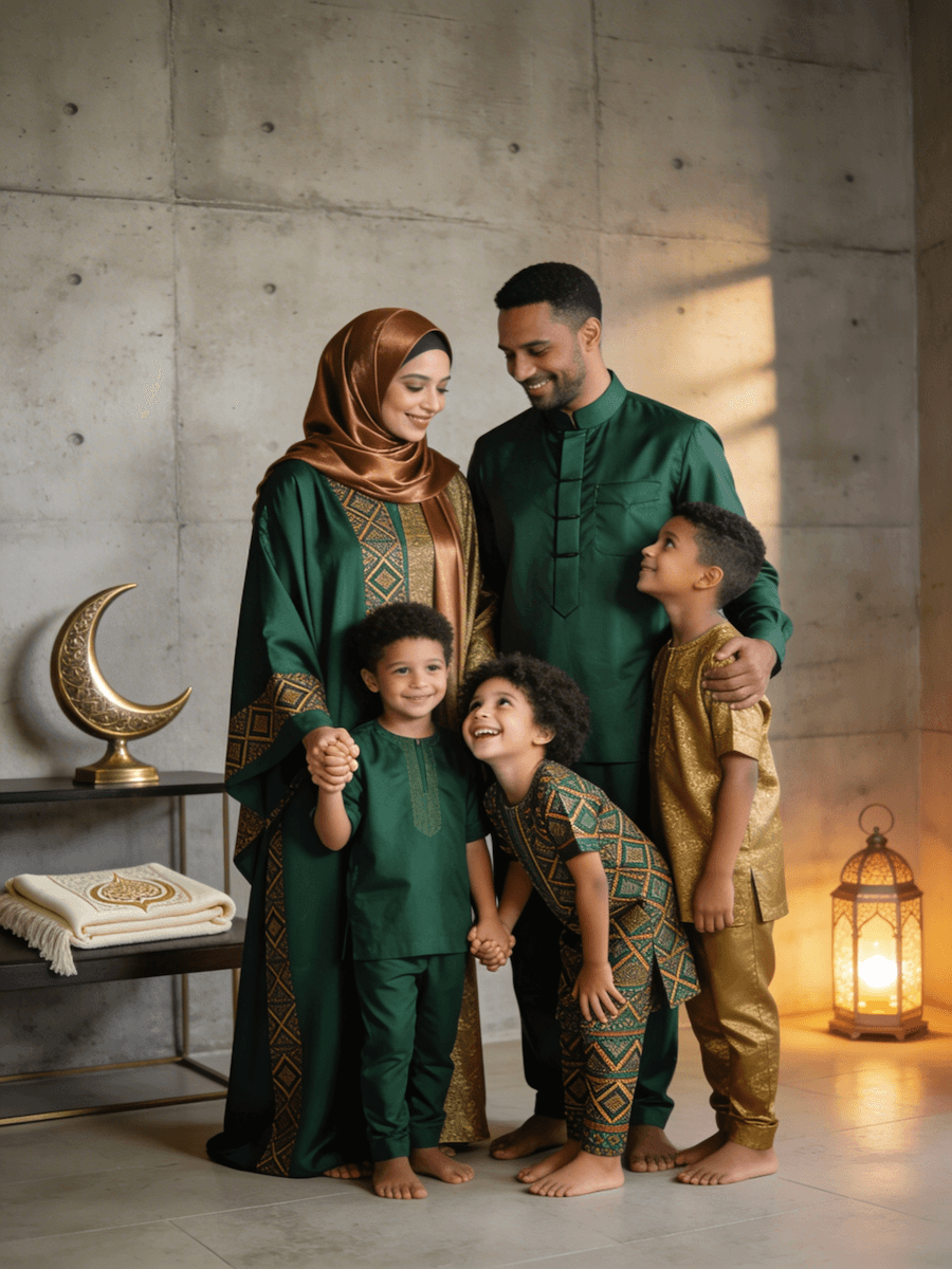 An image of Islamic family in their home 