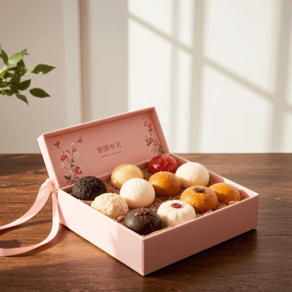 product photography of box of assorted traditional sweets