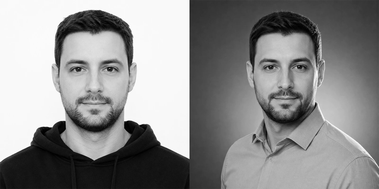 Comparison of document photo and professional business portrait