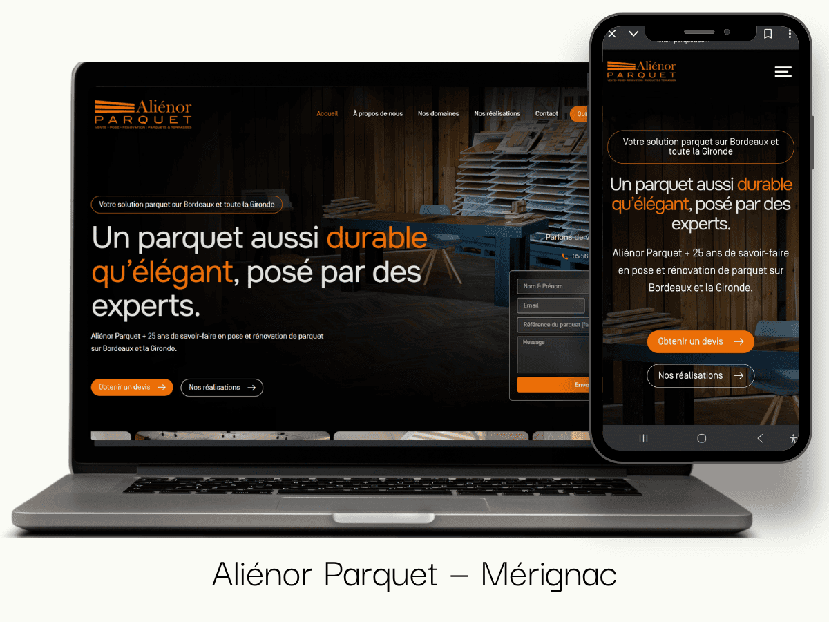 Site web d'Aliénor Parquet réalisé par l'agence web Sl Vision sur Mérignac