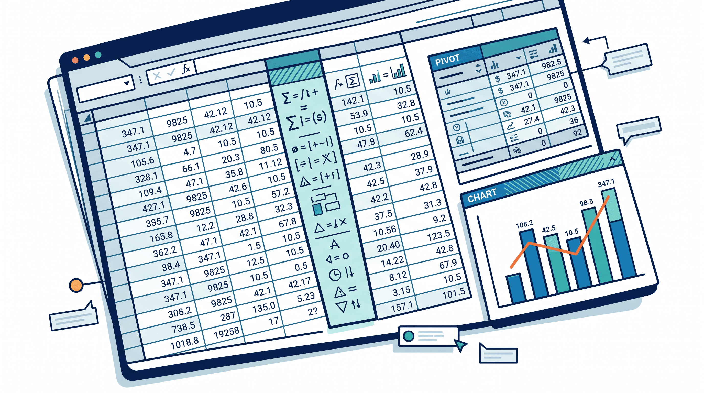 Spreadsheet with CSV analysis formulas and charts