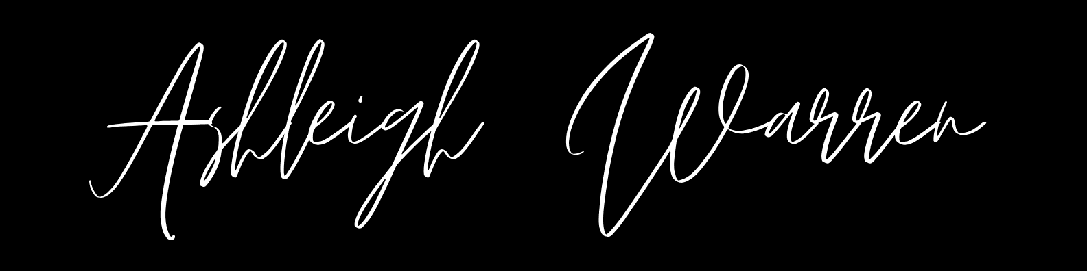 Handwritten signature of "Ashleigh Warren" on a dark background.