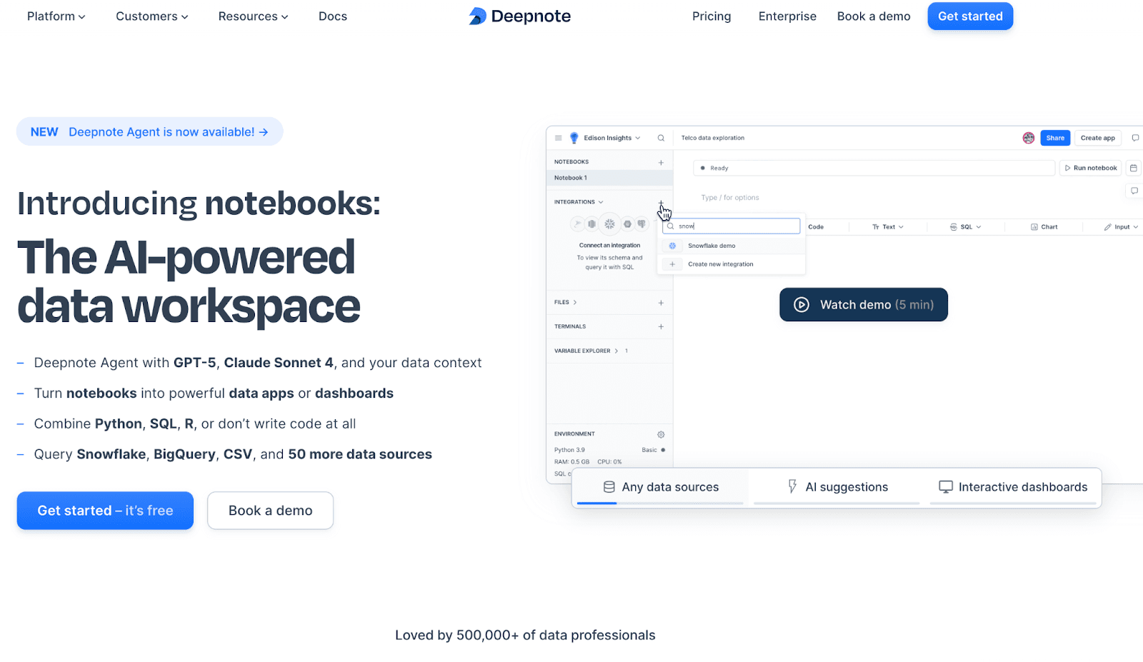 Deepnote Home Page